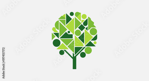 Green tree logo with geometric shapes.