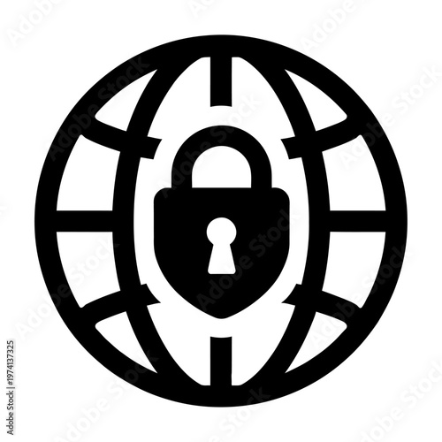 Vector of a locked padlock over a globe symbolizing security