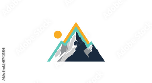 Mountain peaks with sun illustration.