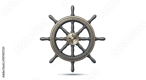 Old Ship Navigation Wheel Closeup.