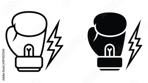 Boxing gloves with lightning bolts, energetic combat sports symbol, electric power concept, modern graphic design