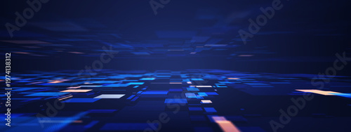 Obraz na płótnie Advanced 3D rendering of a glowing blue data grid and digital square patterns