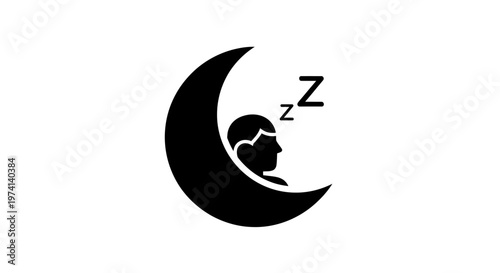 Sleeping Person Silhouette on Crescent Moon.