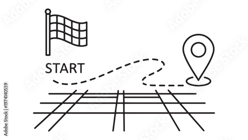 Conceptual illustration of a journey from start to destination, symbolizing progress, goal achievement, and strategic planning on a challenging path to success.
