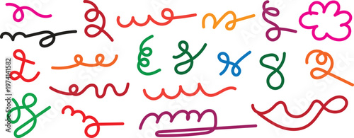 Colorful squiggly lines illustration, seamless pattern. for children or trendy design with basic shapes. Simple childish scribble backdrop.