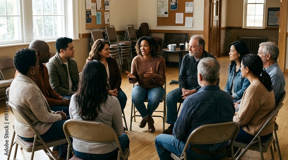 Obraz premium Diverse people sharing stories in a community support group