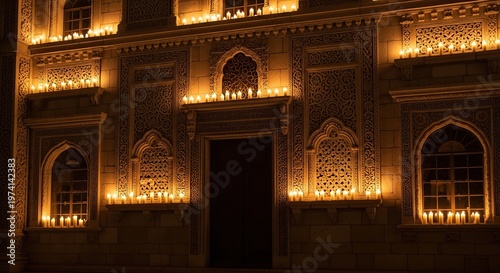 Illuminated Facade - Architectural Details at Night.
