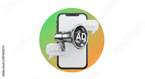 Smartphone with Megaphone and Chat Bubbles for Advertising