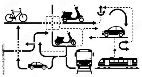 Diverse Transportation Methods Network Diagram.