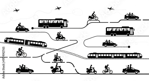 Diverse Transportation Methods Illustrated.