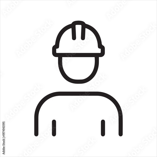 Worker in helmet, linear icon. Construction and labor safety concept. Line with editable stroke.