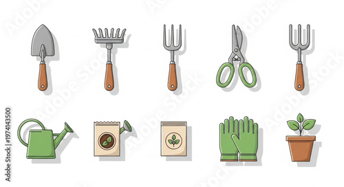 Gardening Tools and Supplies Illustration for Planting and Cultivation.