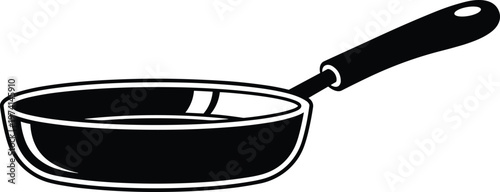 Black silhouette of frying pan on transparent background, simple kitchenware for cooking and food preparation vector.