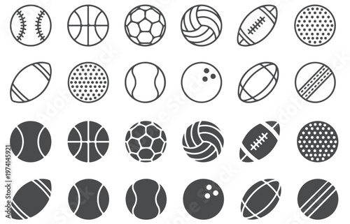 Sports Balls Icon Set – Ball Sports, Game Equipment, Golf Ball, Team & Youth Sports Vector Icons
