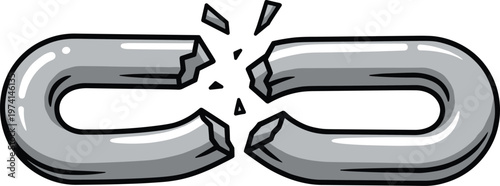 Broken metal chain link illustration representing freedom or failure isolated on transparent layer.