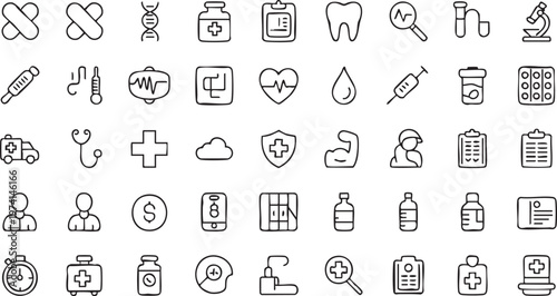 Healthcare Equipment Line Icons for Digital Health and Telemedicine