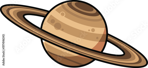 Cartoon-style depiction of saturn, featuring its prominent rings and striped surface.