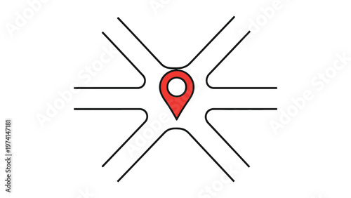 Red map pin icon marking a precise location at a busy road intersection, symbolizing navigation, travel, and finding the right destination on a journey.