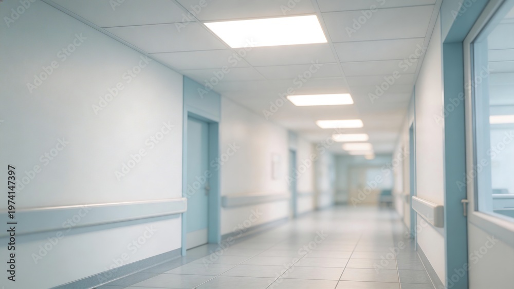 Fototapeta premium Hospital corridor with tiled floor