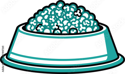Dog food bowl full of kibble illustration vector pet supplies feeding dish meal.