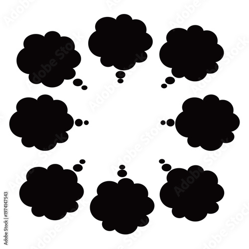 想像や回想シーンの演出に使いやすいもこもこした黒い吹き出しセット