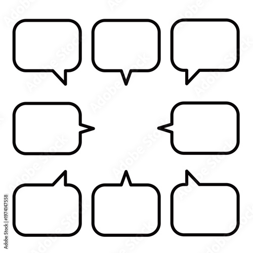 情報を分かりやすく伝えるのに便利な角丸長方形の線画吹き出しセット