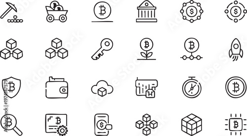 Bitcoin and Crypto Line Icons Set for Digital Finance Platforms
