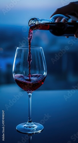 Wine pouring into a glass, capturing the essence of a fine drink.