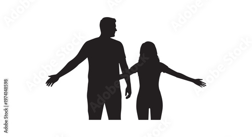 Two dancers performing a graceful duet in a minimalistic black and white illustration