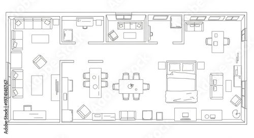 Detailed architectural floor plan showcasing room layouts and furniture placement.