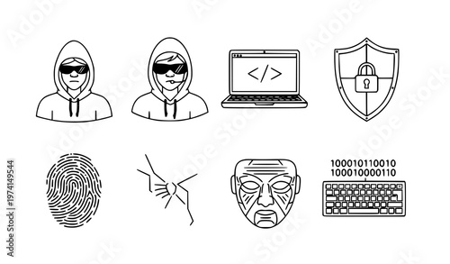 SEO-Friendly Title:
Cyber hacker vector icon set outline for web and cybersecurity design