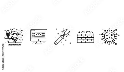 SEO-Friendly Title:
Minimal cyber hacker outline icons for web and IT security applications