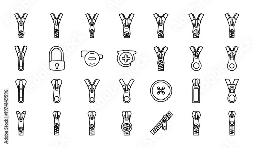 SEO-Friendly Title:
Zipper puller and button lock vector icon set for web and app design