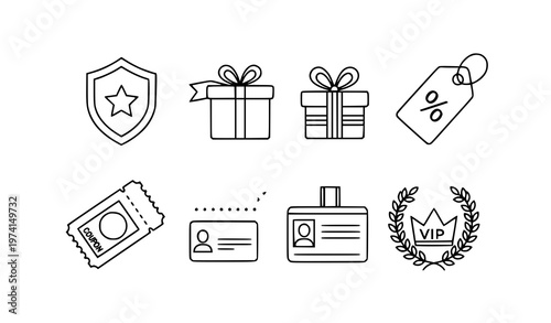 Loyalty rewards outline icon set customer benefit vector