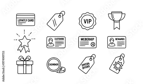 Customer privilege line icon set loyalty reward vector