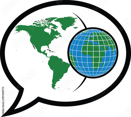 Globe in Speech Bubble with World Map