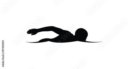 A swimmer in motion depicted as a striking black shape silhouette