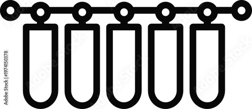 Set of five graduated cylinders in a laboratory rack, science equipment icon vector illustration.