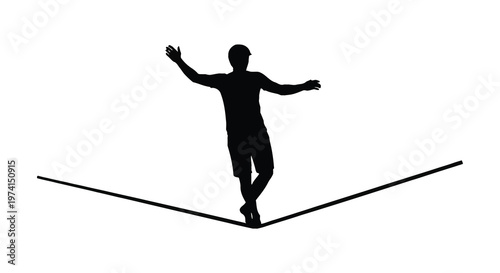 Man balancing on a rope arms outstretched in a dramatic silhouette
