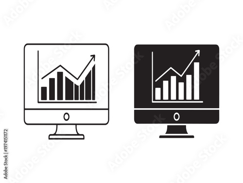Title two computer monitors displaying growth charts and financial data in a black and white style description a simple black and white