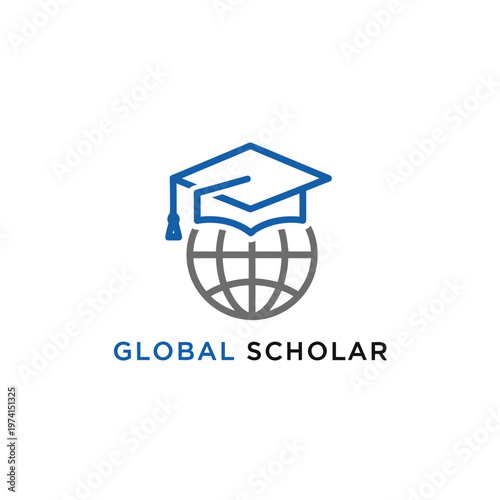 Global Scholar Logo With Graduation Cap Over Globe Symbolizing International Education And Learning.