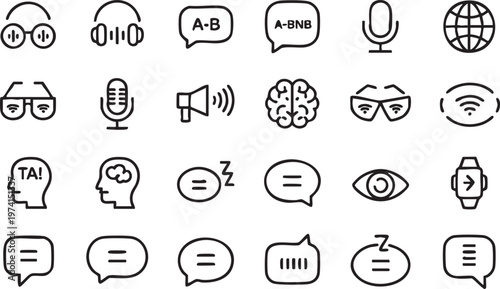 AI Communication Icons Set for Voice Chat and Smart Assistant Apps