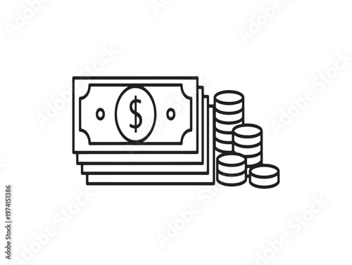Money stack illustration a simple line drawing of cash and coins representing wealth