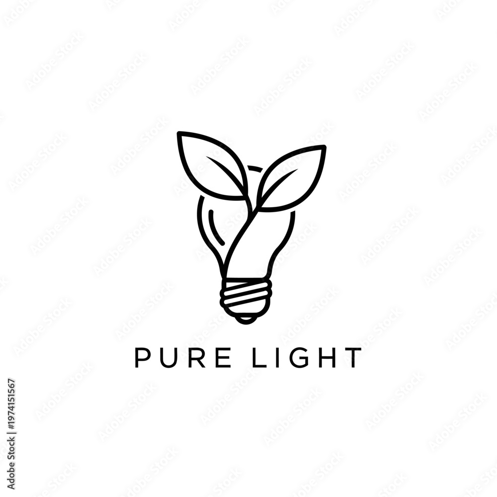 Εκτύπωση καμβά Pure Light Eco Logo, Sustainable Energy Lightbulb With Leaf Design For Green Branding