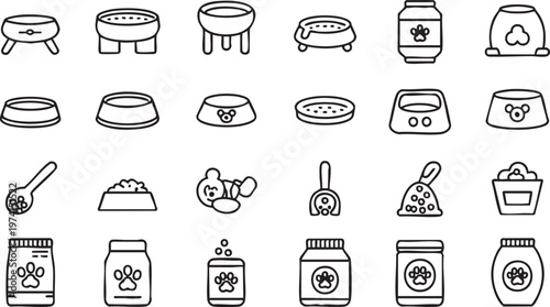 Pet Food Icons Set for Dog and Cat Feeding and Nutrition Products