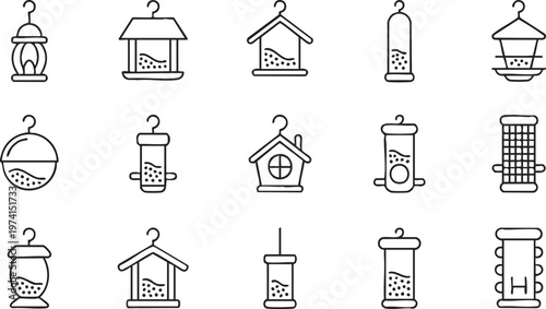 Garden Wildlife Icons Featuring Bird Feeders and Seed Containers
