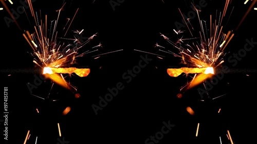 Slow motion footage of burning bengal candle on black background