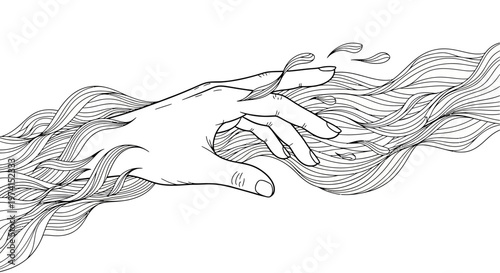 a line drawing of two hands reaching.