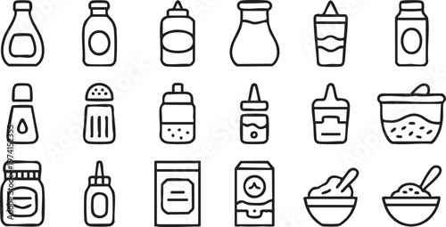 Minimal Outline Condiment Icons for Kitchen and Restaurant Use
