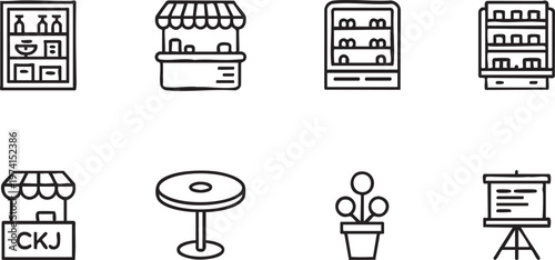 Minimal Shop and Storefront Line Icons for Business and Ecommerce